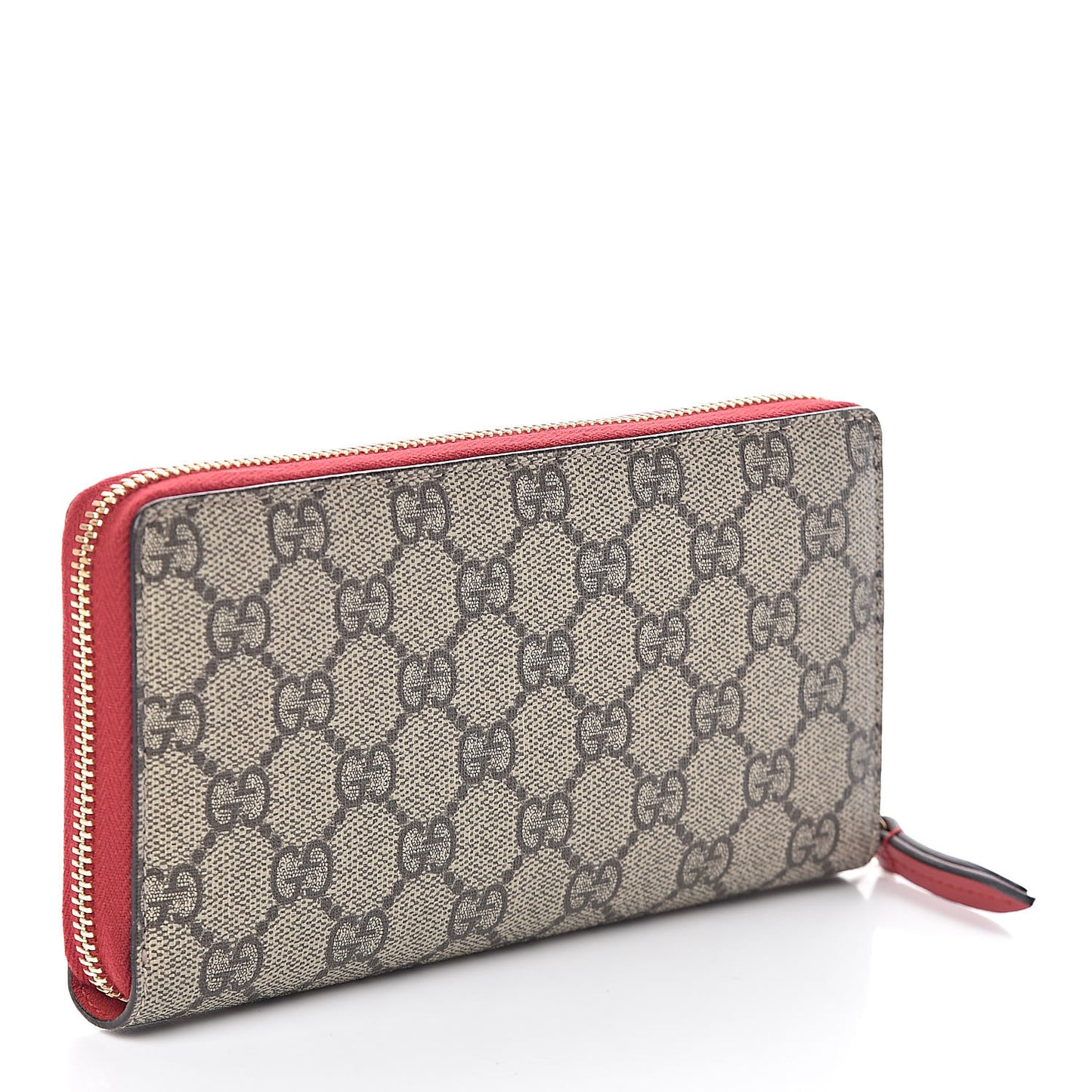 GG Supreme Monogram Bosco Patch Zip Around Wallet Beige Malva Hibiscus Red