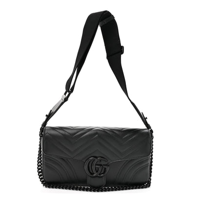 Gucci Calfskin Matelasse Monochrome GG Marmont Crossbody Shoulder Bag Black 1 of 15
