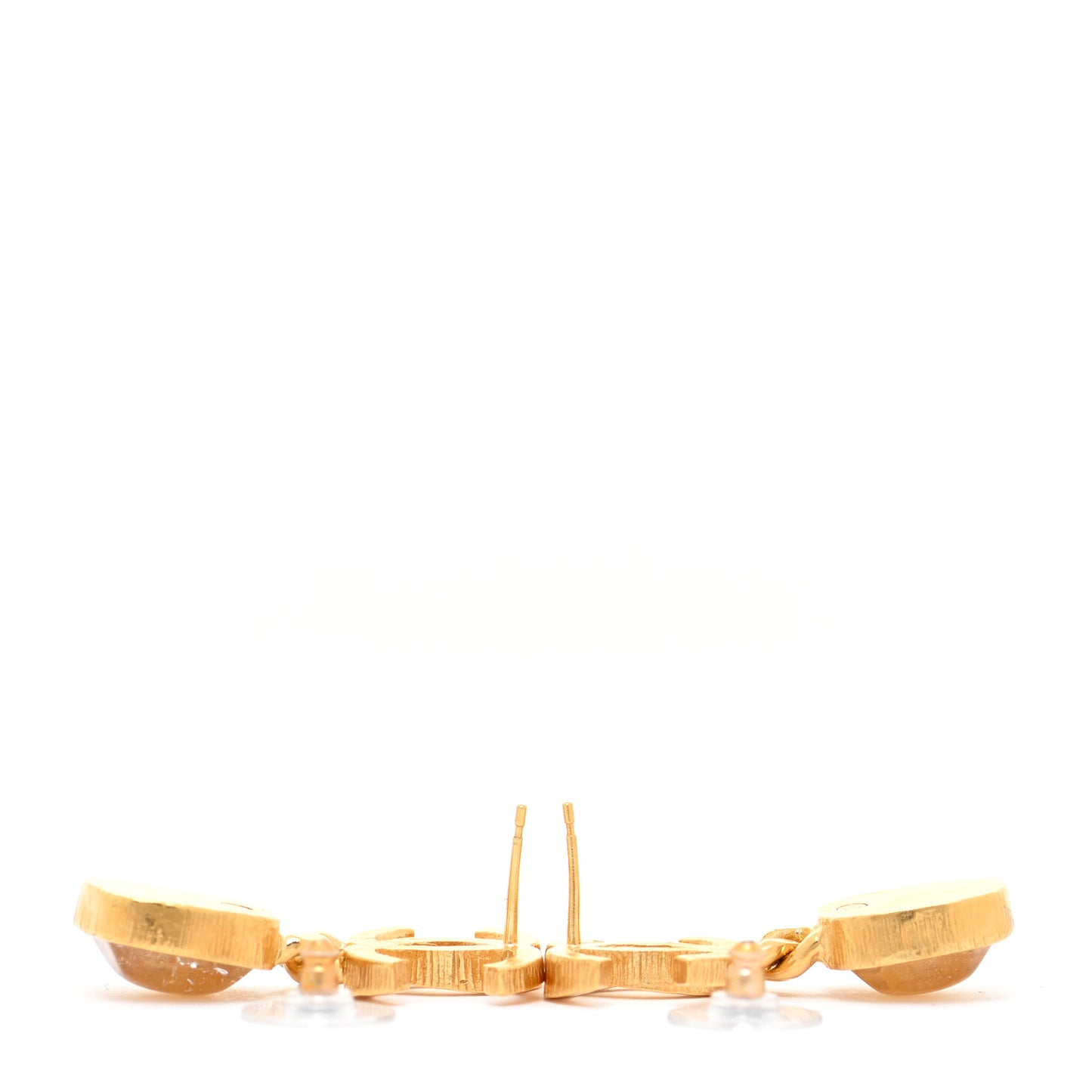 Metal Natural Stones CC Drop Earrings Gold
