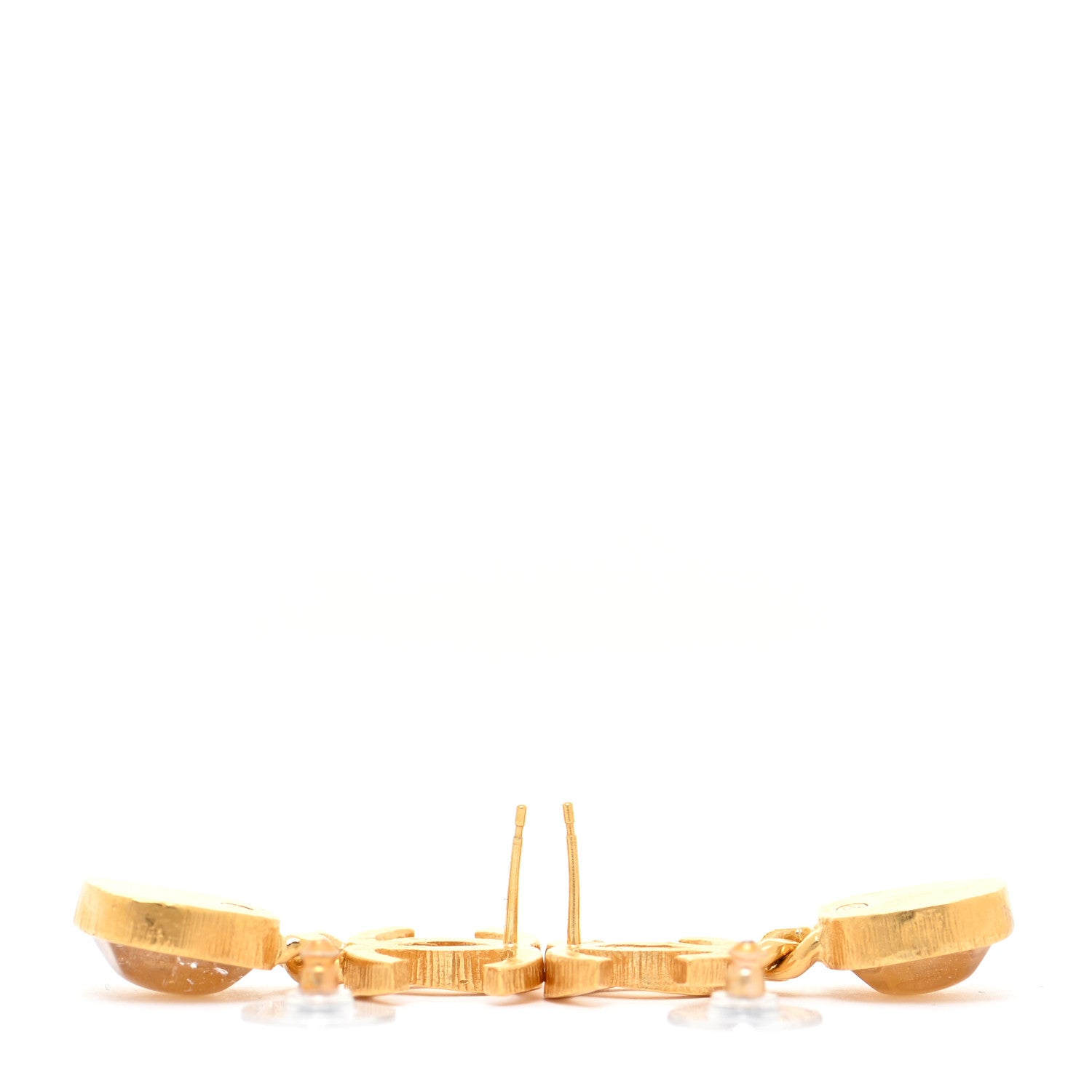 Chanel Metal Natural Stones CC Drop Earrings Gold 3 of 7
