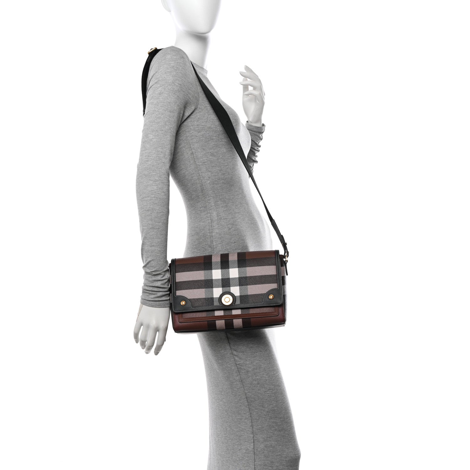 Burberry Calfskin Giant Check E-Canvas Note Crossbody Bag Dark Birch Brown 2 of 11