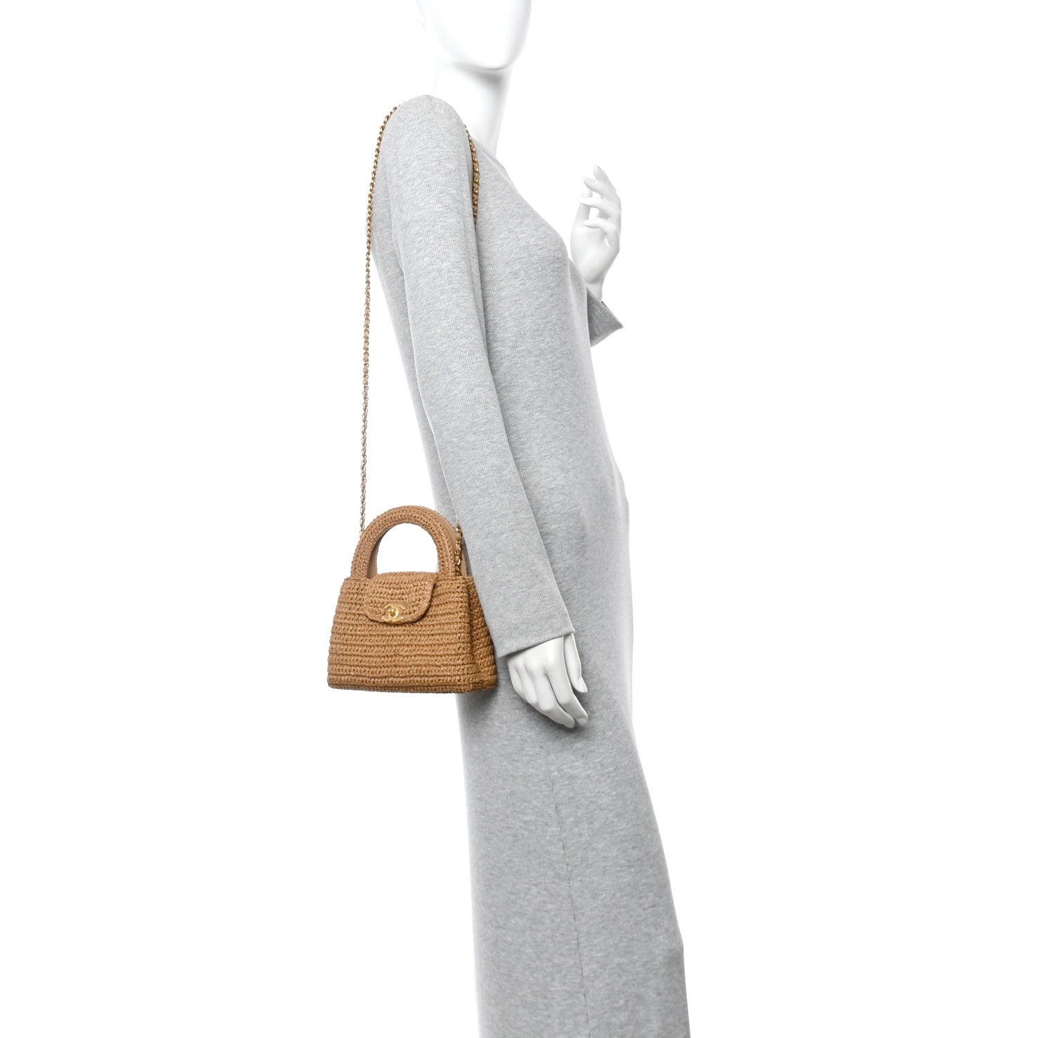 Chanel Braided Raffia Nano Kelly Flap Bag Dark Beige 2 of 11