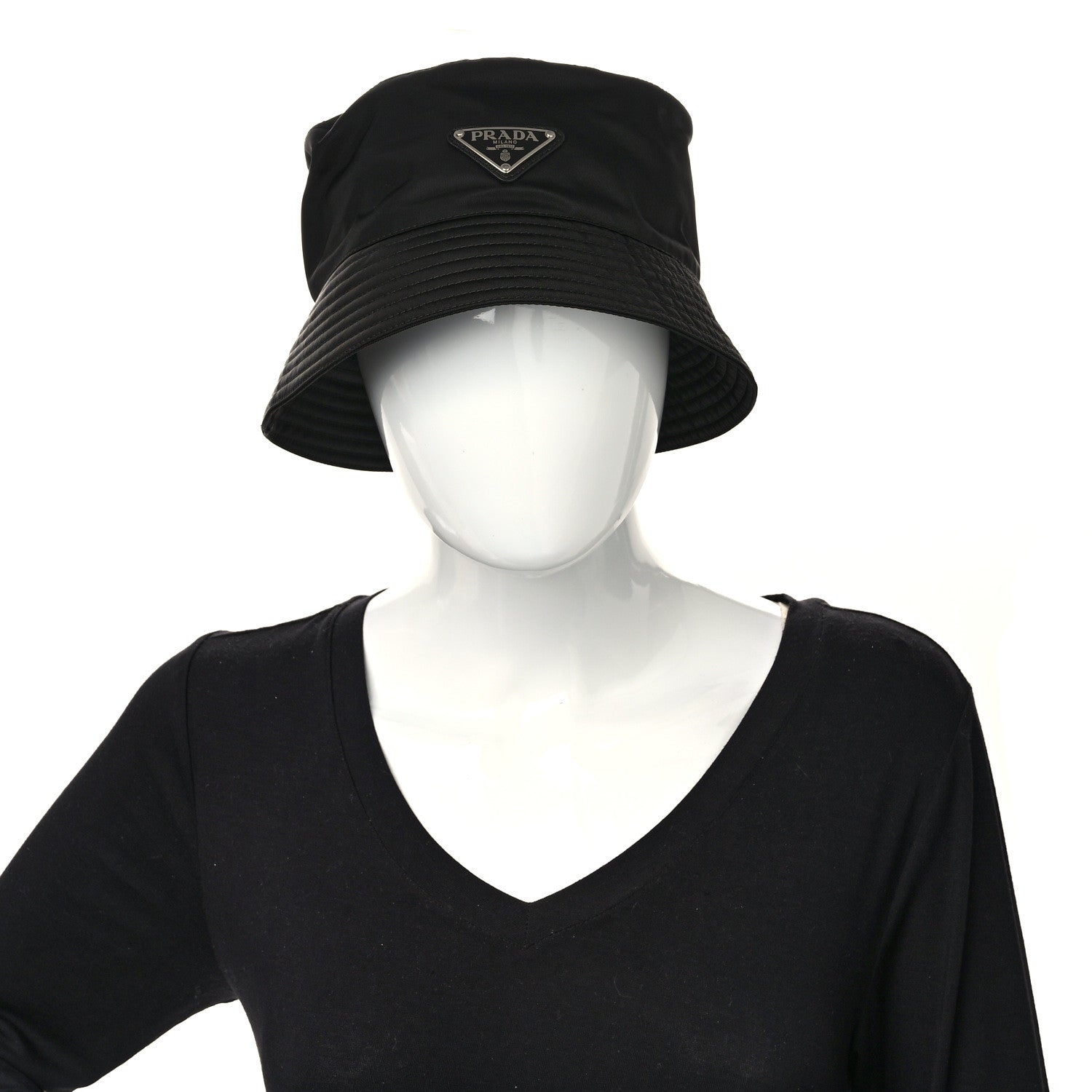 Prada Re-Nylon Metal Triangle Logo Mens Bucket Hat XXL Black 2 of 9
