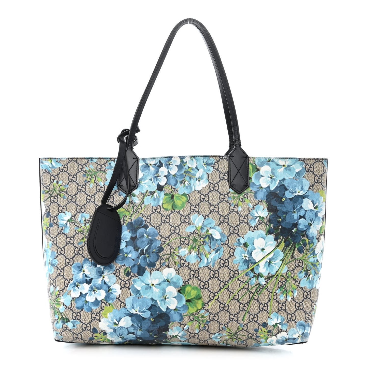 GG Supreme Monogram Blooms Medium Reversible Tote Beige Blue Navy