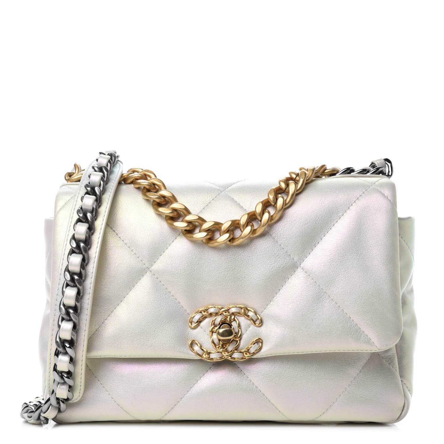 Chanel Iridescent Calfskin Quilted Medium Chanel 19 Flap White 1 of 12