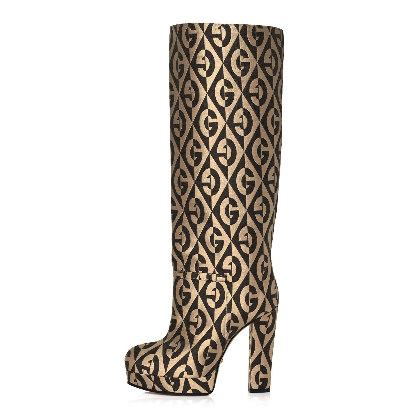 Fabric G Rhombus Print Platform Boots 35 Beige Cocoa