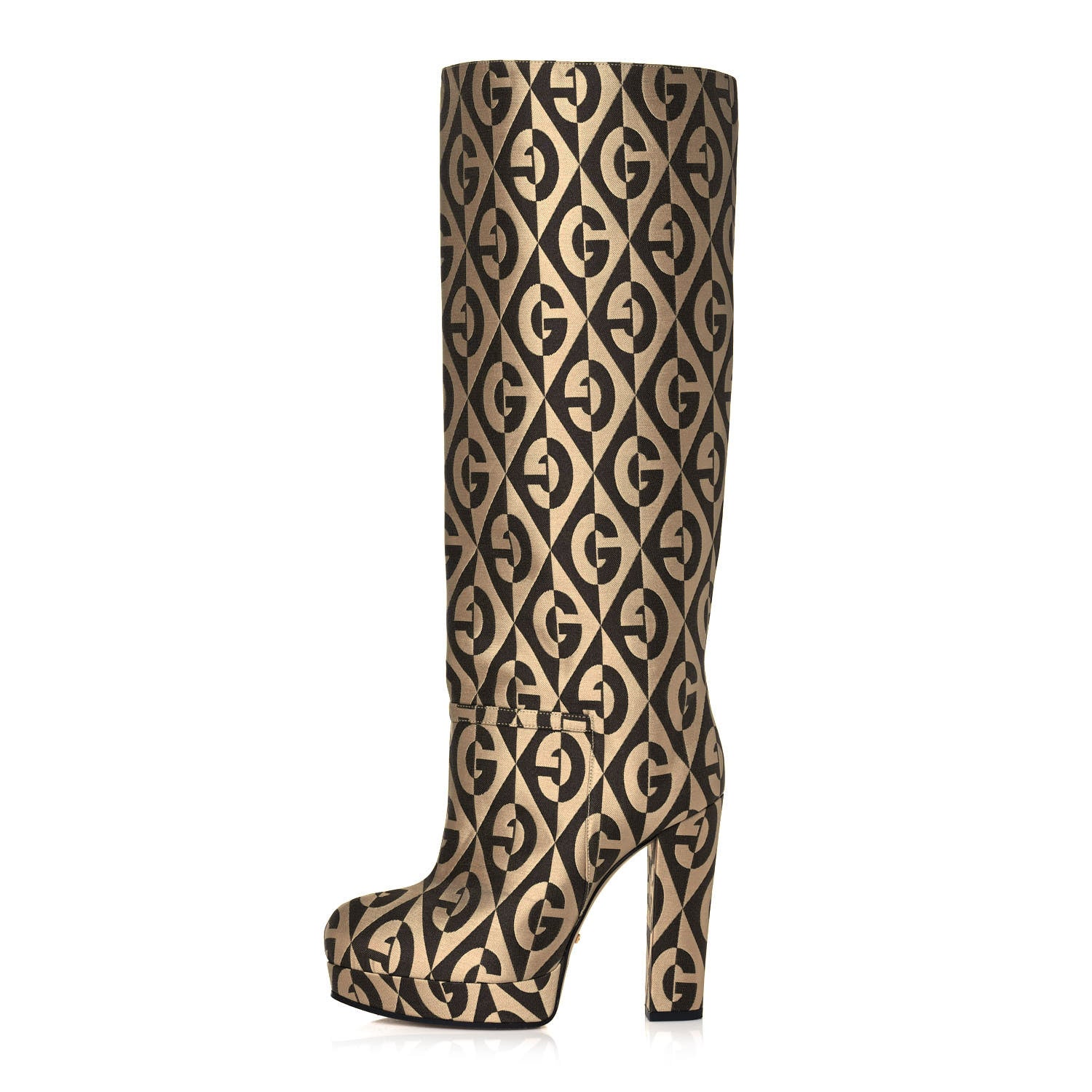 Gucci Fabric G Rhombus Print Platform Boots 35 Beige Cocoa 1 of 8