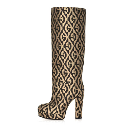Gucci Fabric G Rhombus Print Platform Boots 35 Beige Cocoa 1 of 8