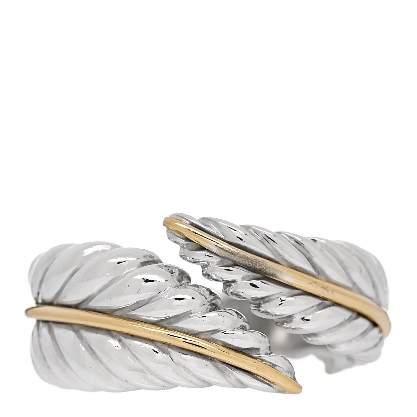 Sterling Silver 18K Yellow Gold Leaf Bypass Ring 54 7