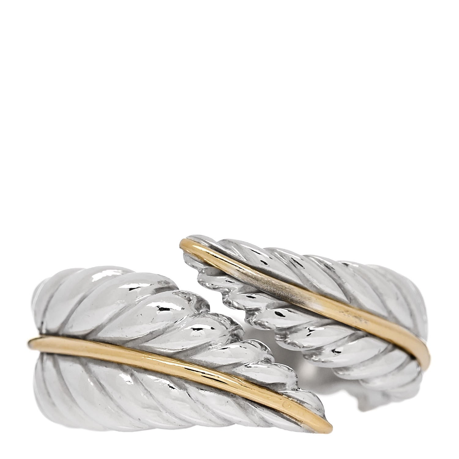 Tiffany Sterling Silver 18K Yellow Gold Leaf Bypass Ring 54 7 1 of 4