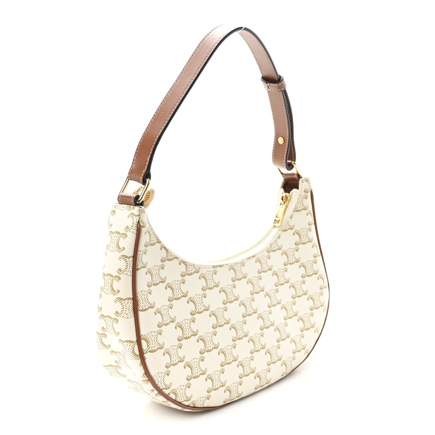 Canvas Calfskin Ava Triomphe Shoulder Bag White