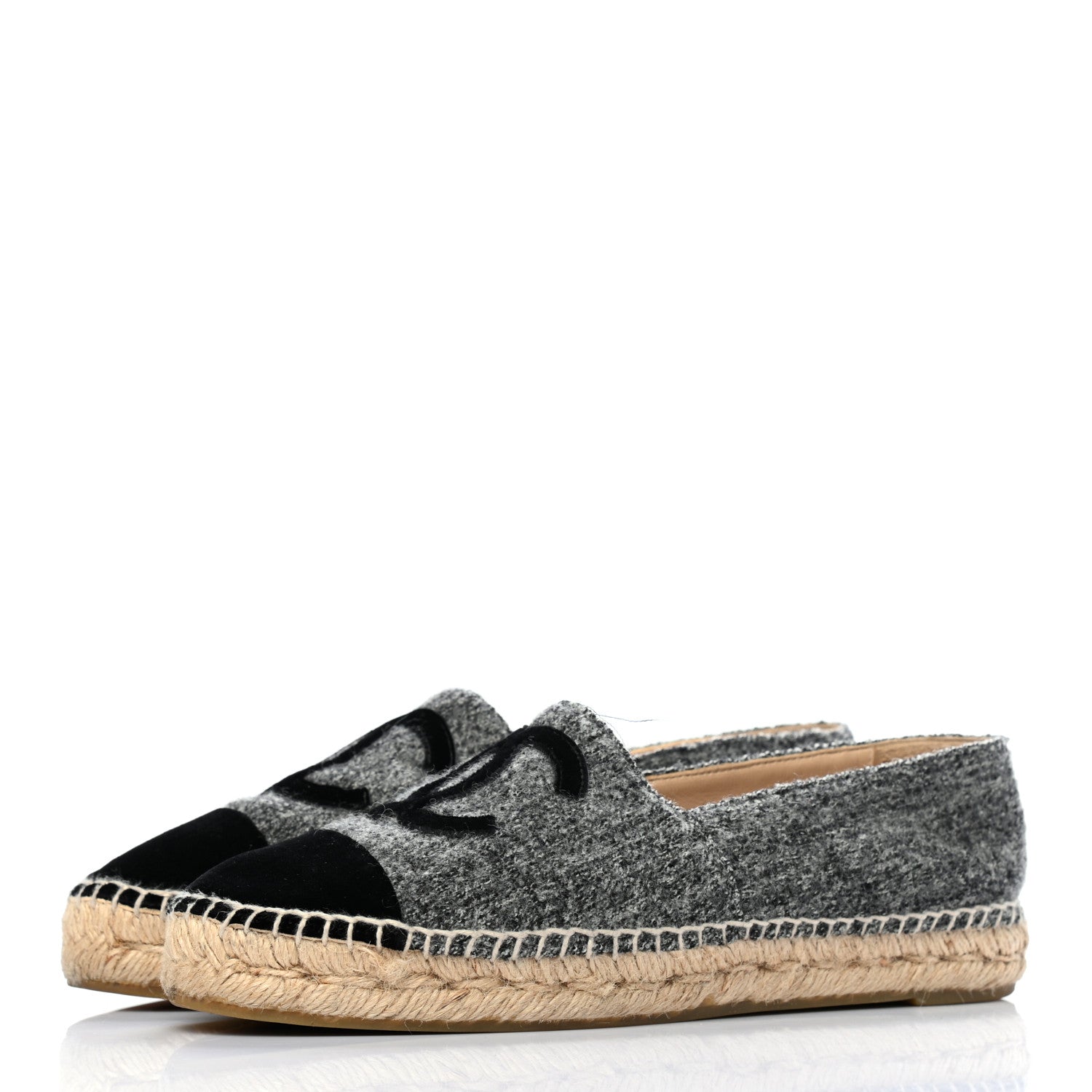 Chanel Tweed Velvet CC Espadrilles 38 Grey Black 3 of 9