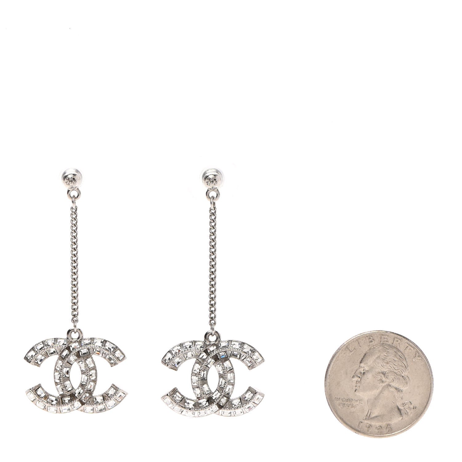 Chanel Baguette Crystal CC Drop Earrings Silver 2 of 5