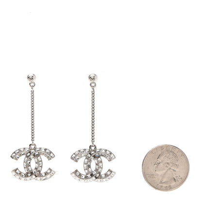 Chanel Baguette Crystal CC Drop Earrings Silver 2 of 5