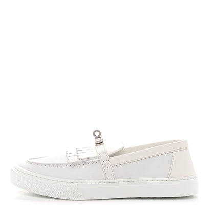 Hermes Epsom Calfskin Game Slip On Fringe Sneakers 38 White 1 of 10