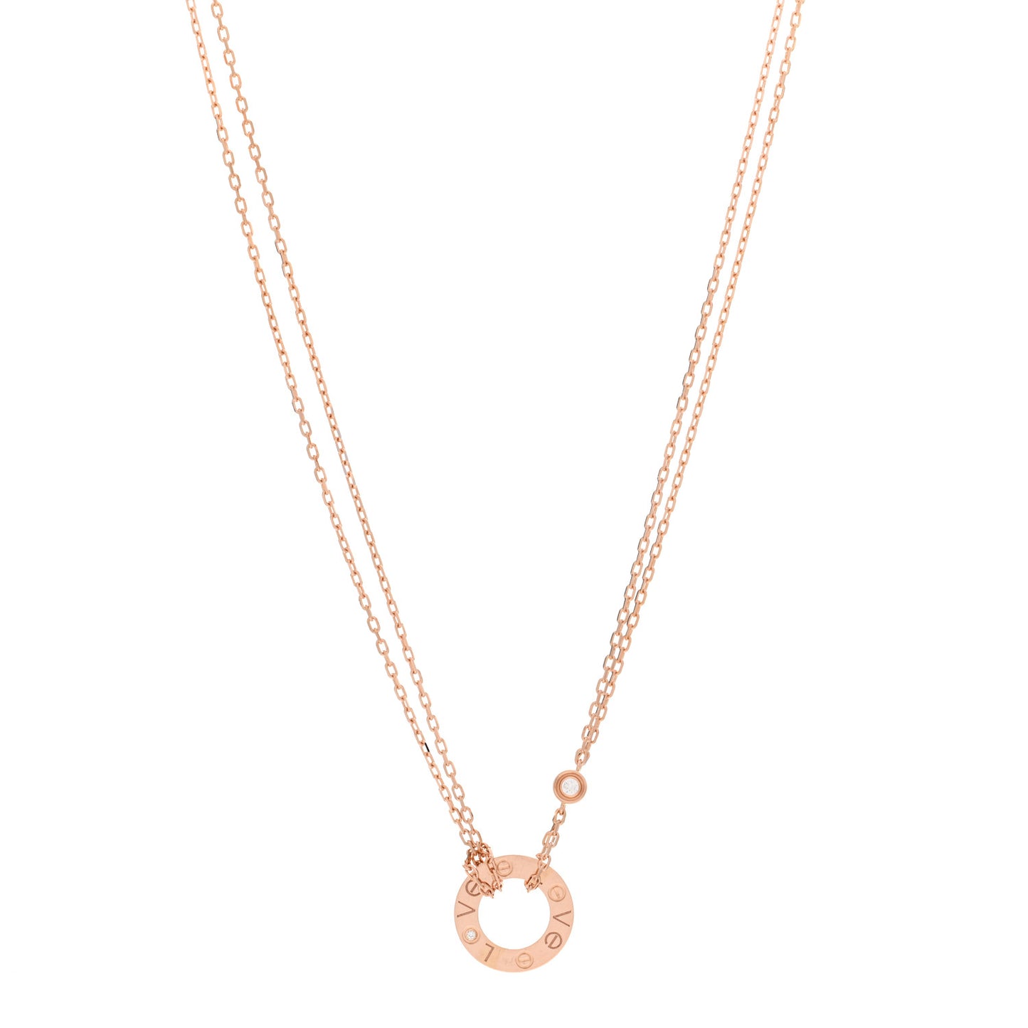 18K Pink Gold 2 Diamond LOVE Necklace