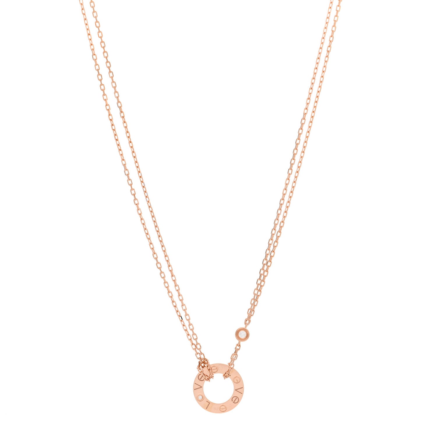 Cartier 18K Pink Gold 2 Diamond LOVE Necklace 1 of 5
