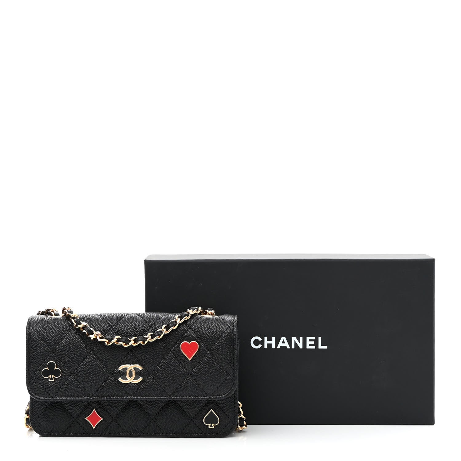 Chanel Caviar Quilted Enamel Coco Casino Flap Phone Holder With Chain Black 10 of 10
