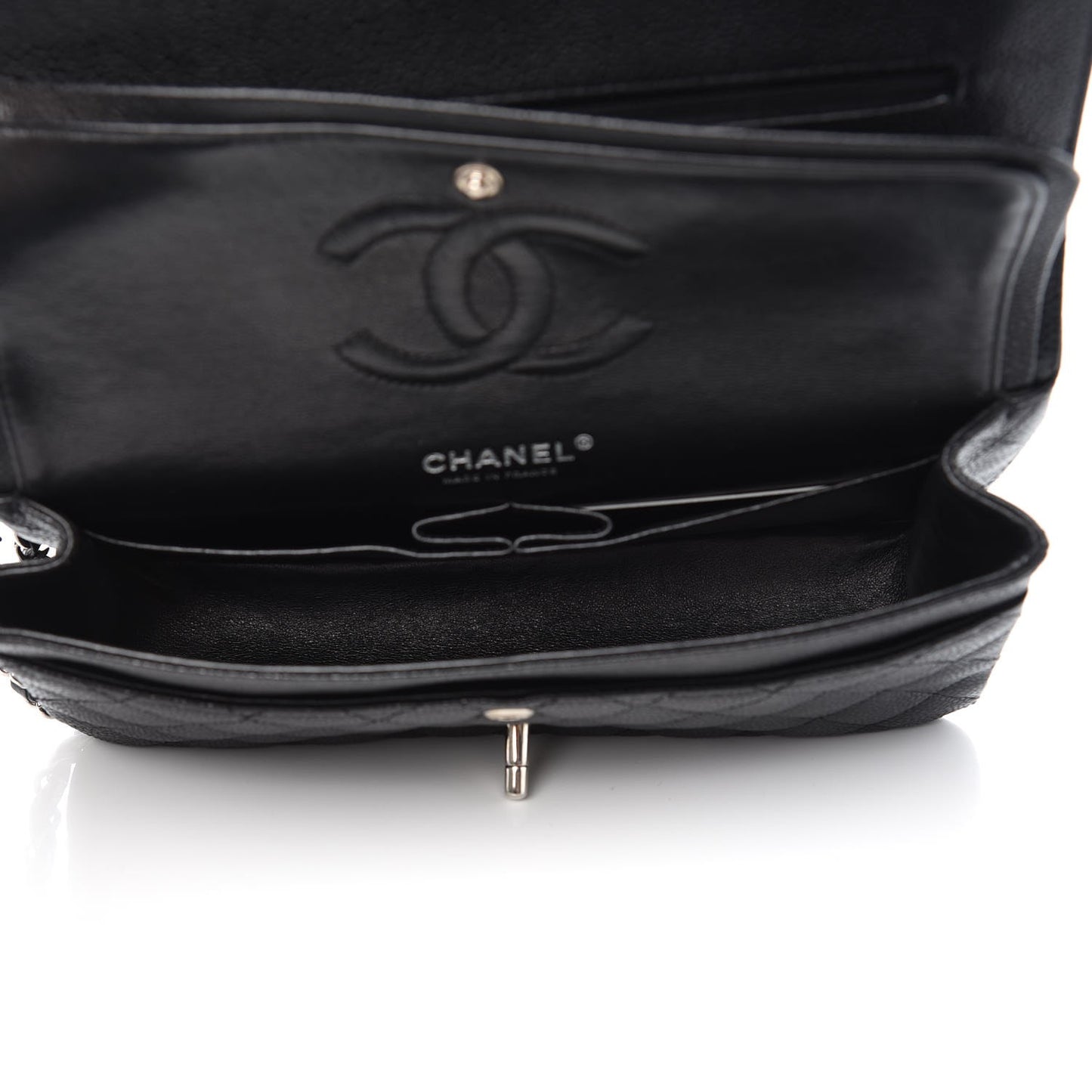 Caviar Quilted Medium Double Flap Black