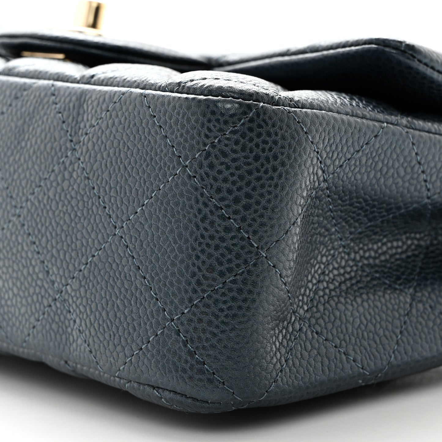 Iridescent Caviar Quilted Mini Rectangular Flap Dark Blue