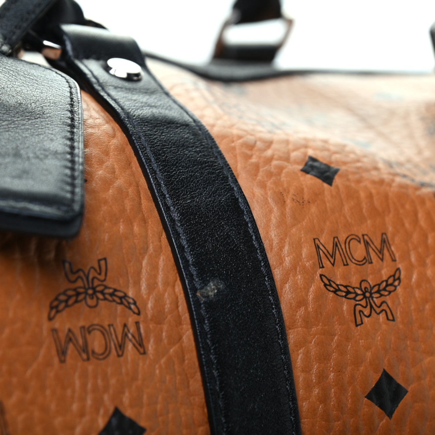 MCM Visetos Large Traveler Weekender Duffle Bag Cognac Black 9 of 9