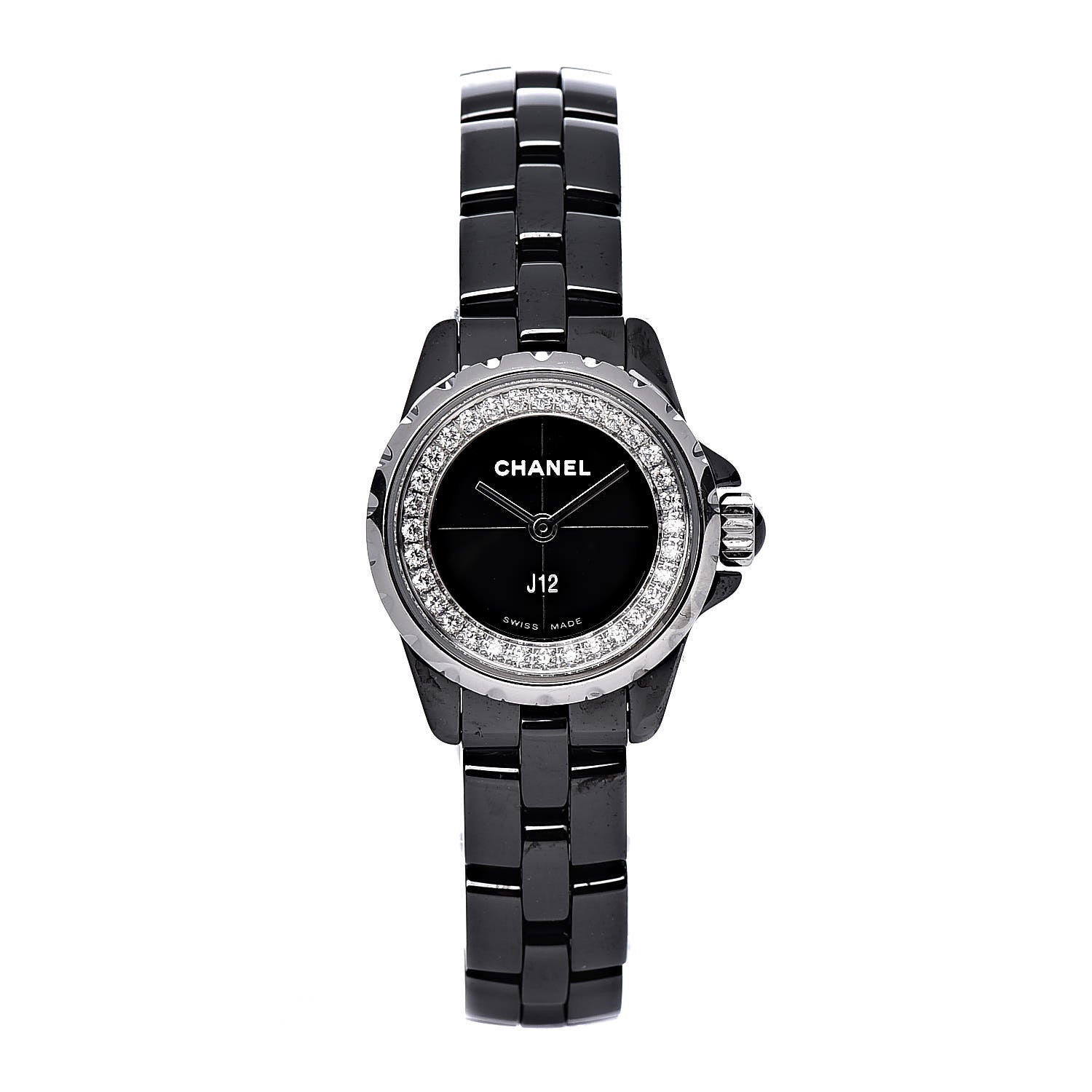 Chanel Stainless Steel Ceramic Diamond Bezel 19mm J12 Quartz Watch Black 1 of 8