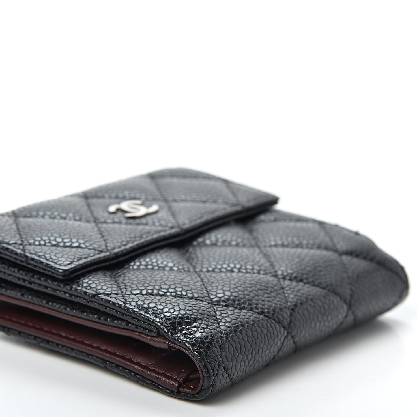 Caviar Quilted Compact French Flap Wallet Black