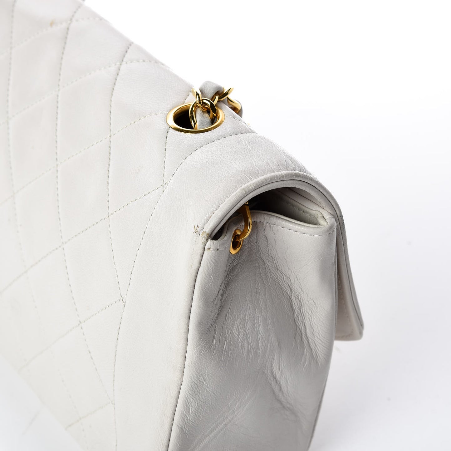 Lambskin Quilted Small Single Flap White