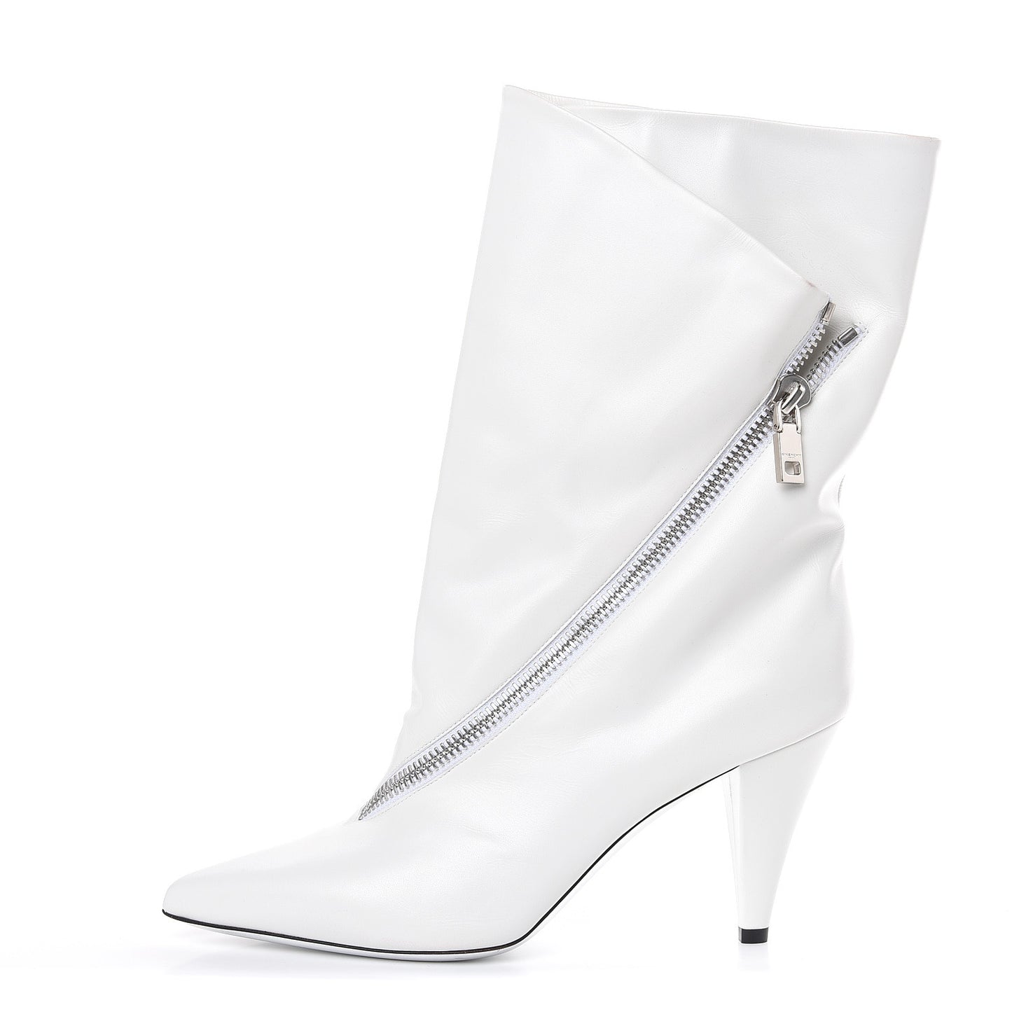 Calfskin Asymmetric Show 80 Zip Bootie 41 White