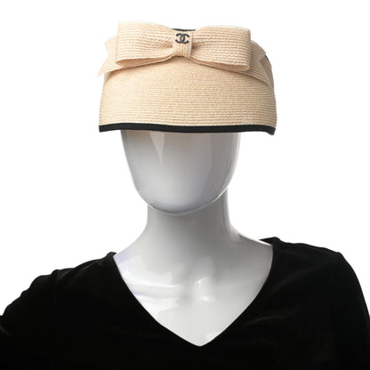 Chanel Straw Grosgrain Visor M Beige Black 1 of 9