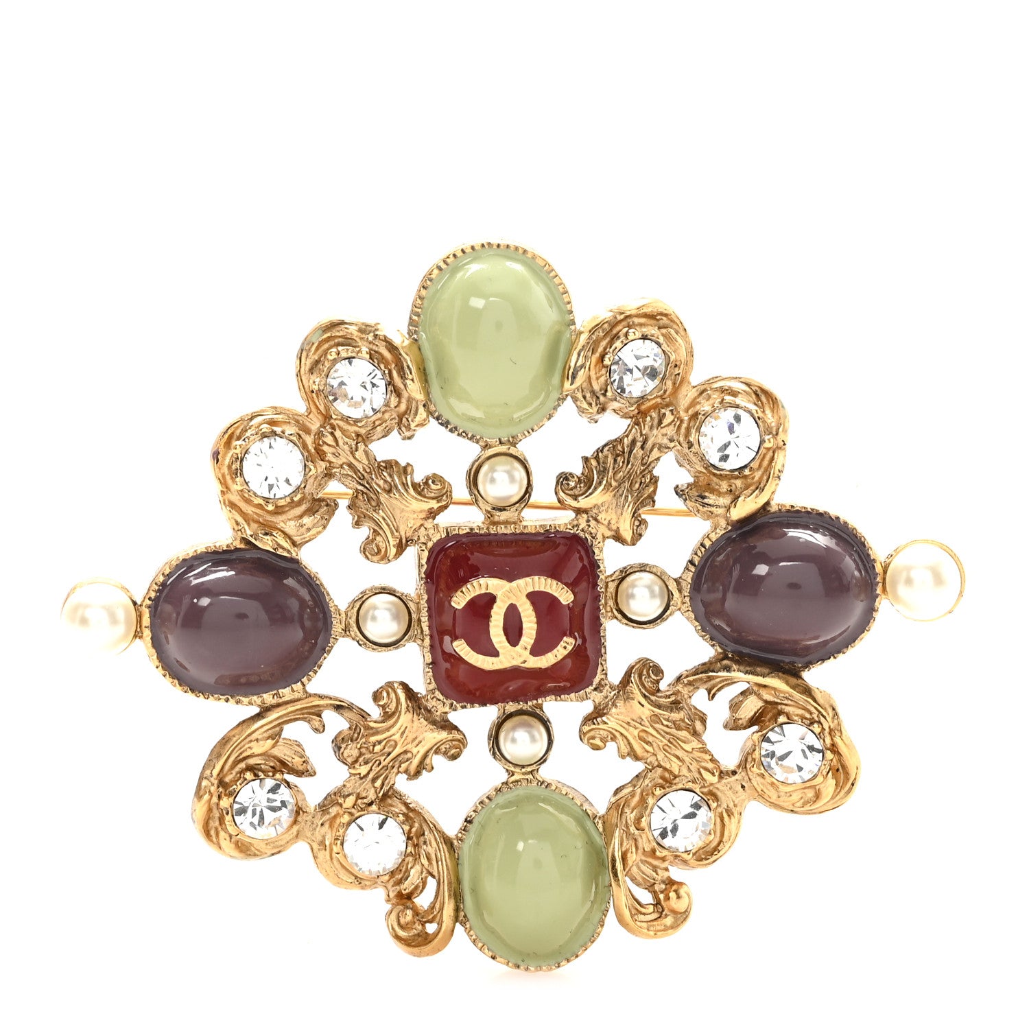 Chanel Resin Gripoix Poured Glass Crystal CC Brooch Multicolor 1 of 4