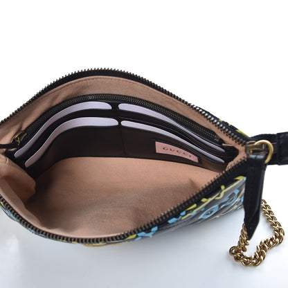 Gucci Calfskin Matelasse Printed Mini GucciGhost GG Marmont Chain Bag Black New Acquamarine 5 of 8