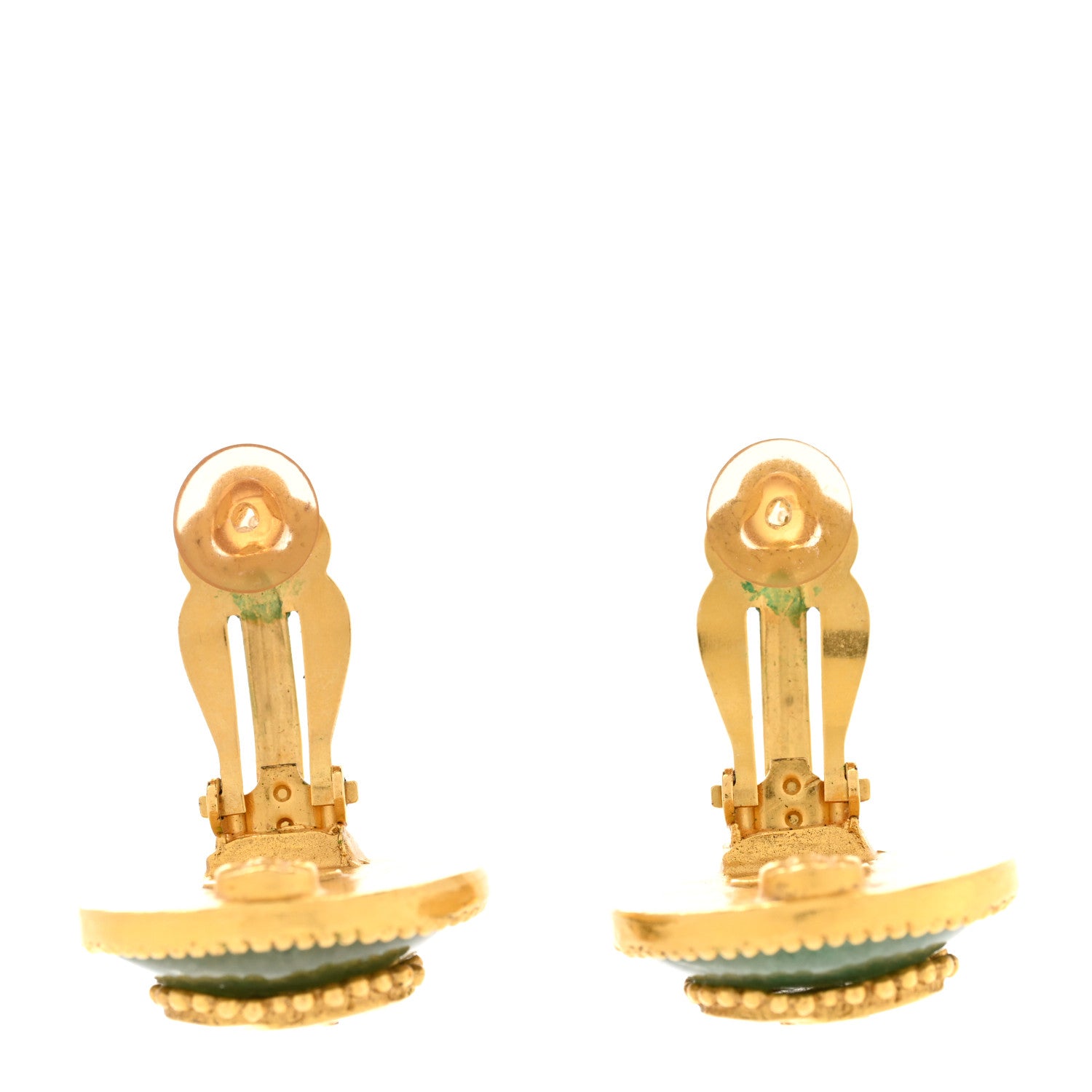 Chanel Resin CC Clip On Earrings Gold Green 3 of 5