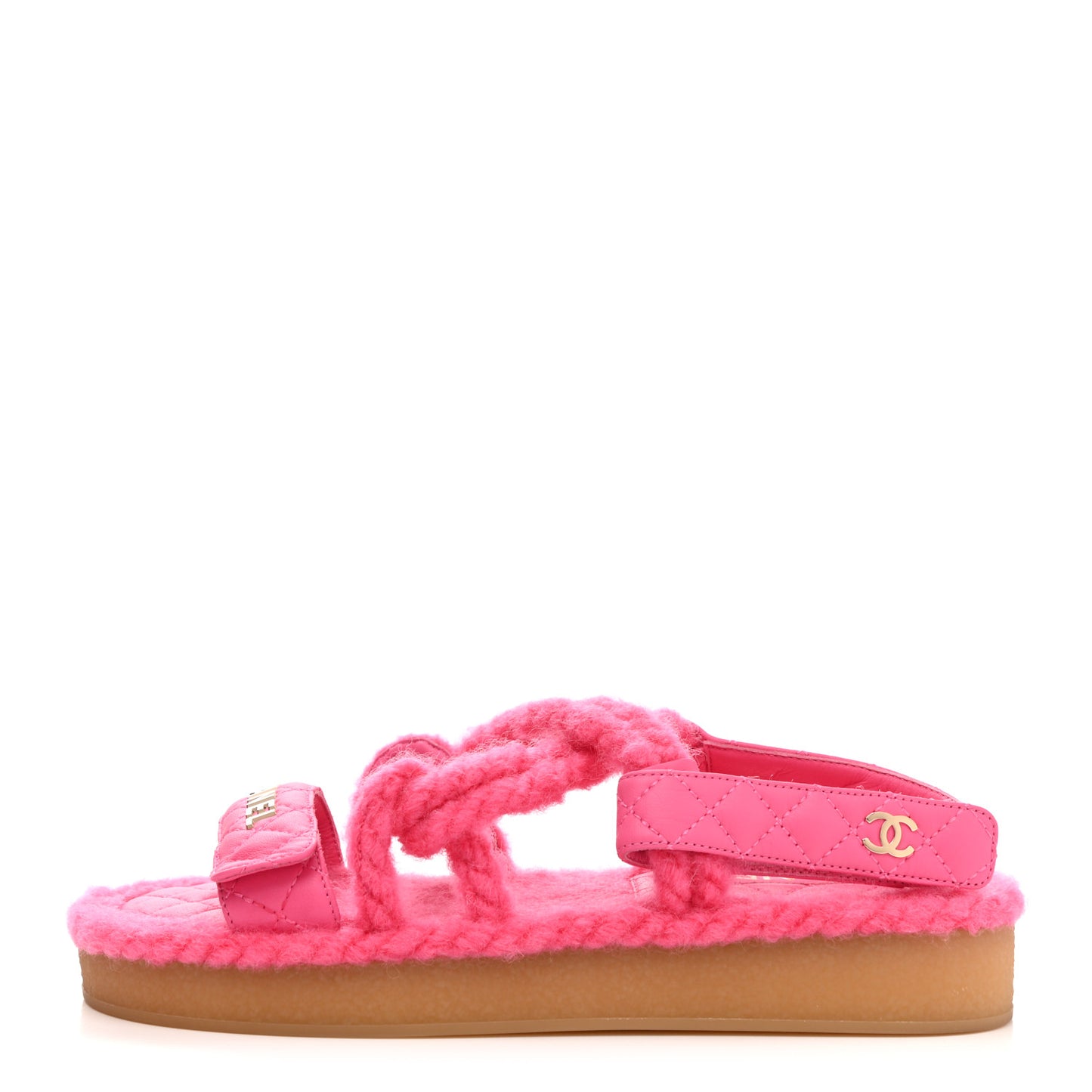 Cord Lambskin Quilted Logo Sandals 37 Pink