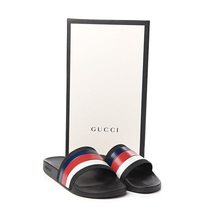 Gucci Rubber Web Mens Pool Slide Sandals 6 Black Mystic White Hibiscus Red Marine 8 of 8