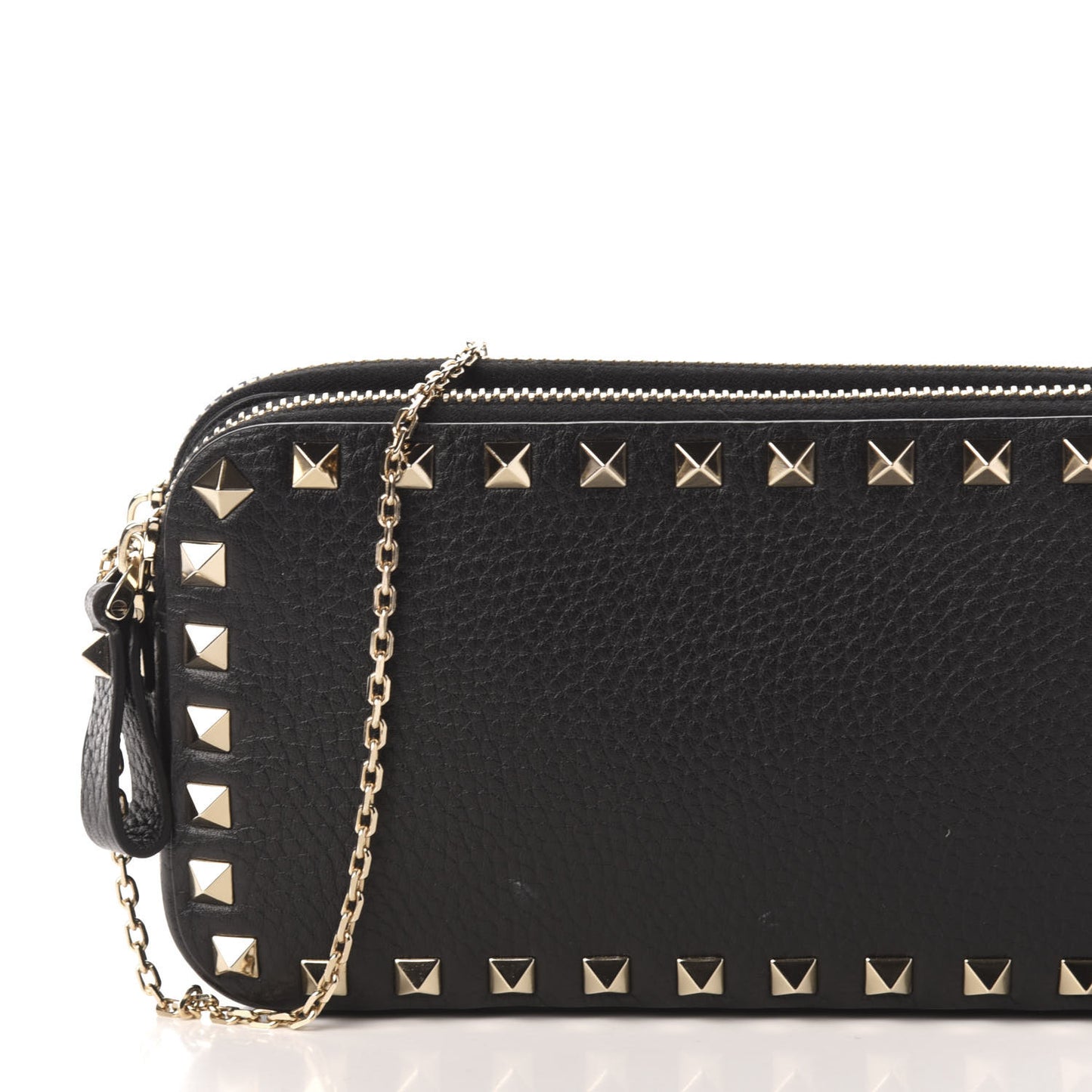 Pebbled Calfskin Rockstud Small Chain Shoulder Bag Black