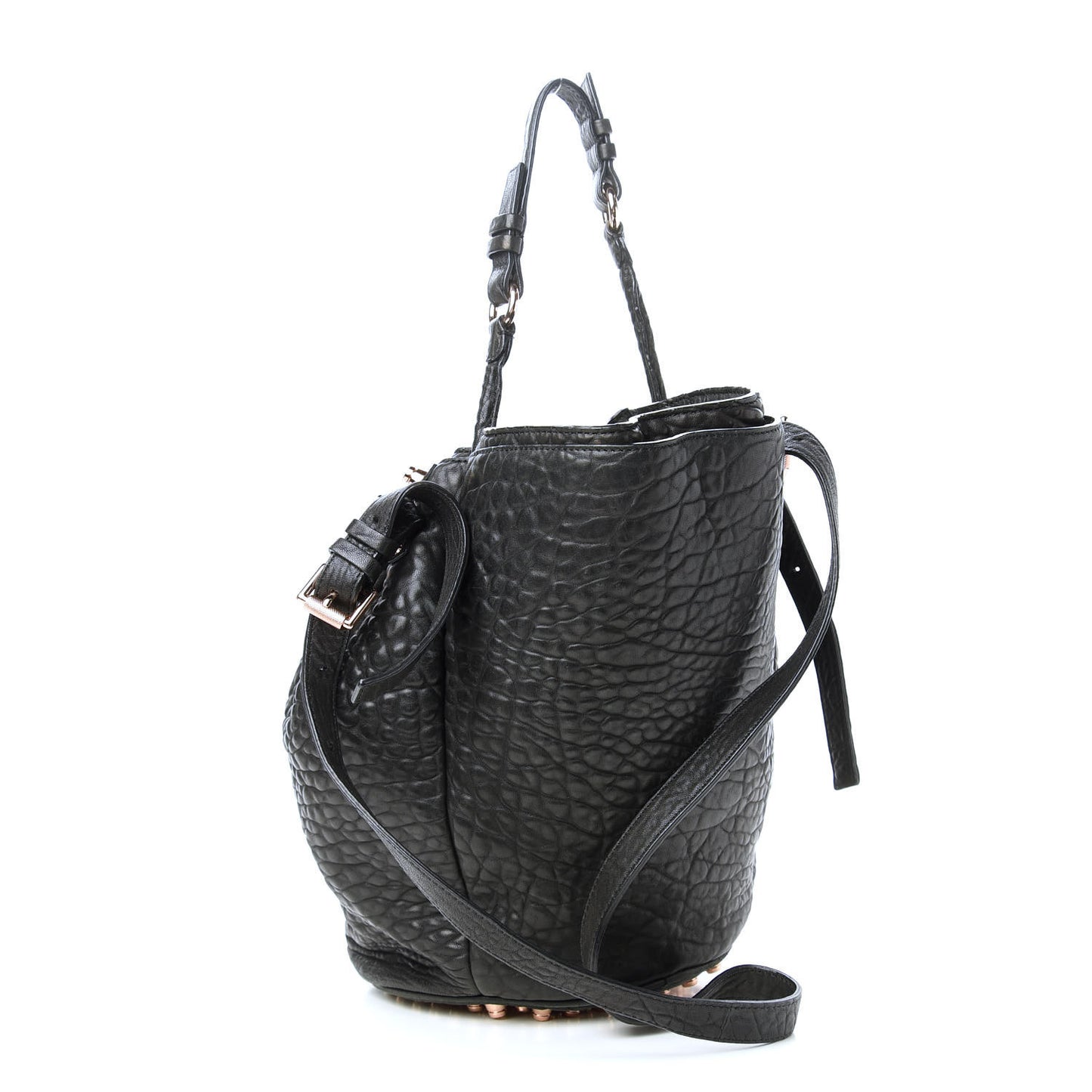 Pebbled Lambskin Diego Bucket Black Rose Gold Hardware