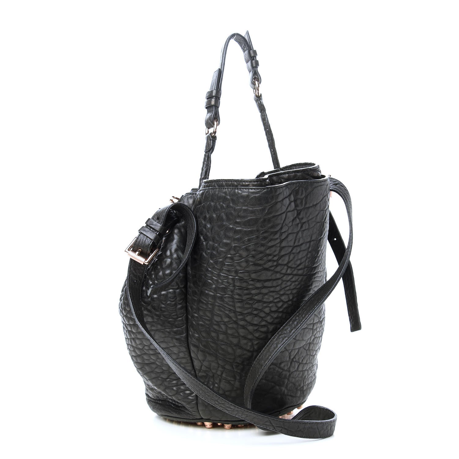 Alexander Wang Pebbled Lambskin Diego Bucket Black Rose Gold Hardware 3 of 10