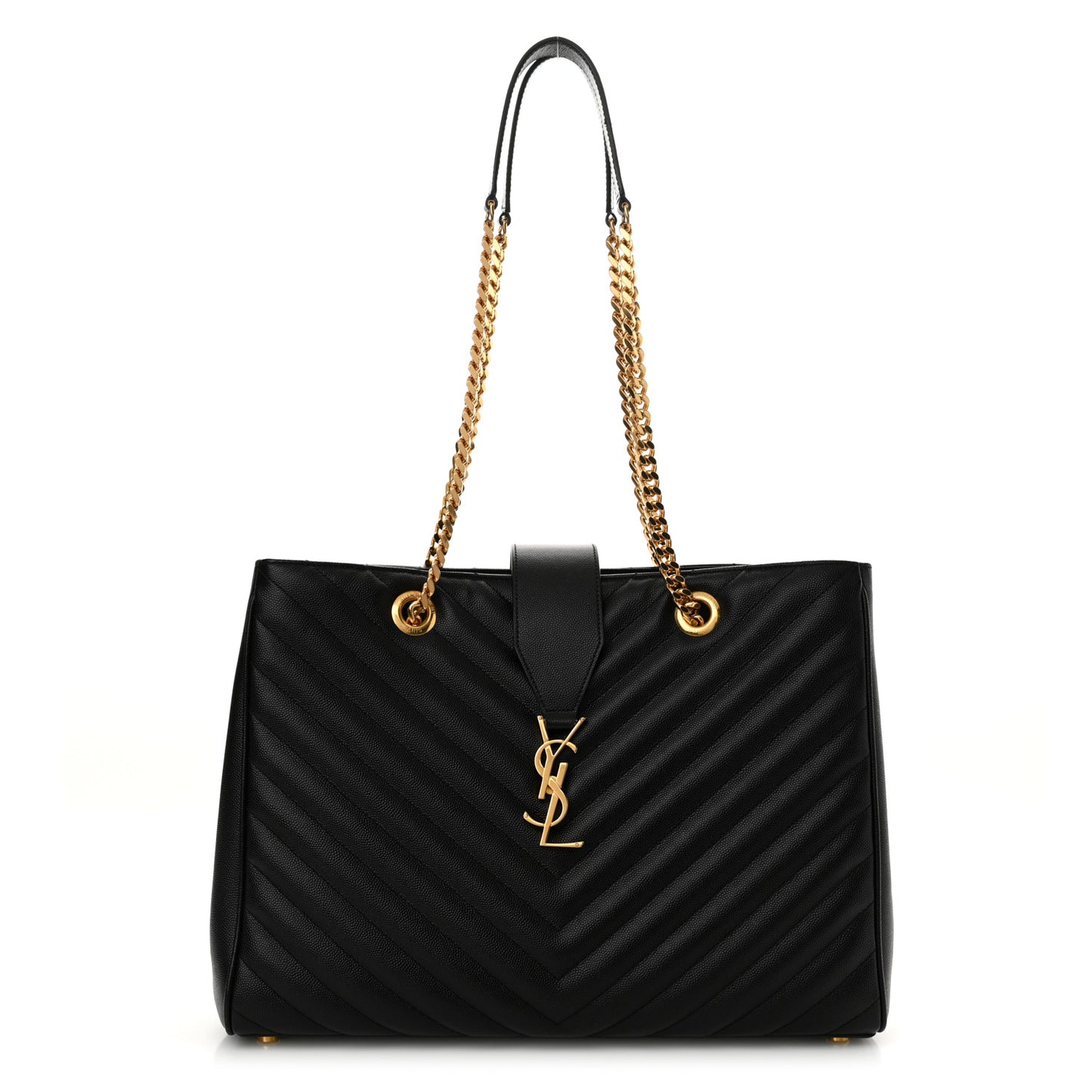 Grain De Poudre Matelasse Chevron Monogram Shopping Bag Black