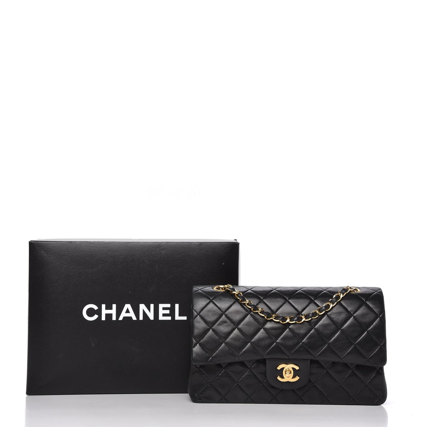 Lambskin Quilted Medium Double Flap Black