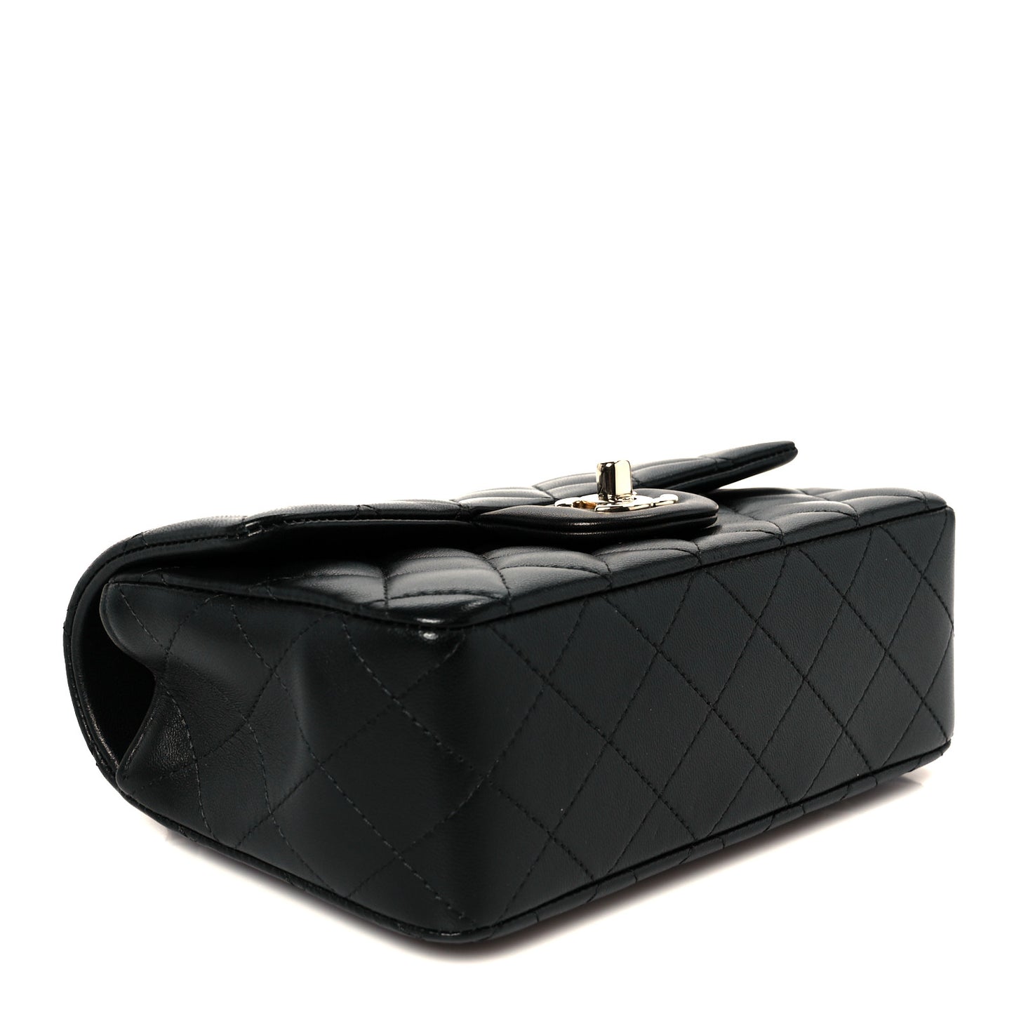 Lambskin Quilted Mini Top Handle Rectangular Flap Black