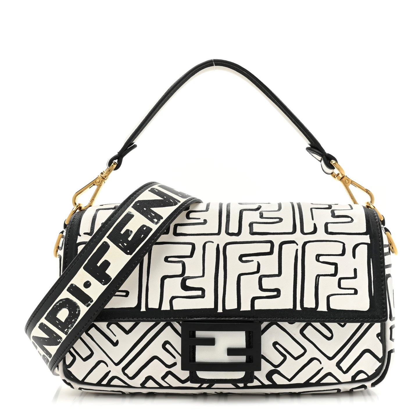 X JOSHUA VIDES Nappa FF Embossed Baguette White Black