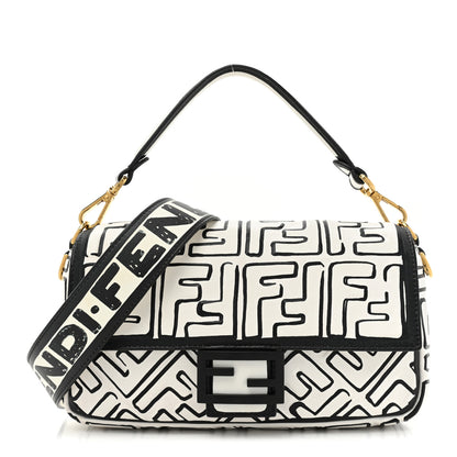 Fendi X JOSHUA VIDES Nappa FF Embossed Baguette White Black 1 of 12