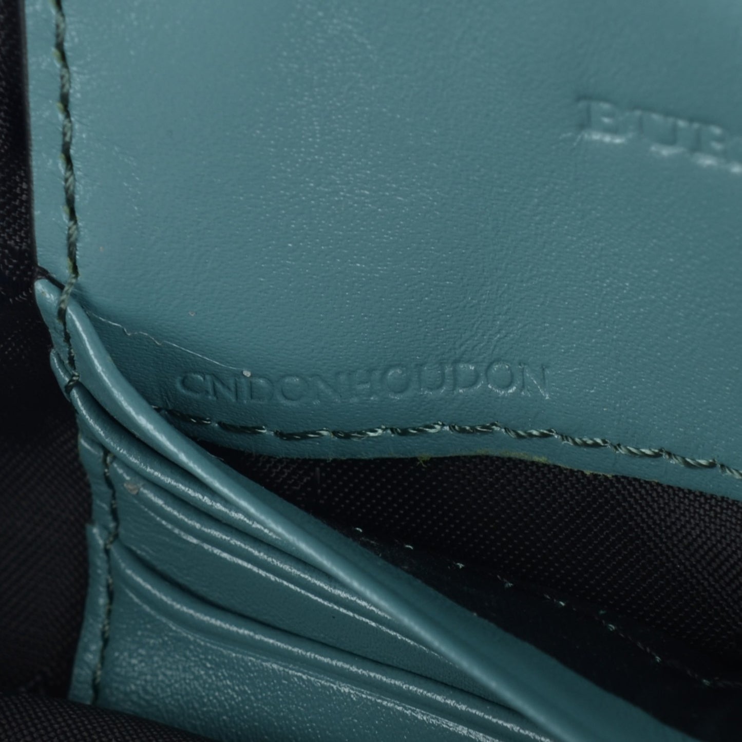 Signature Grain Calfskin Check Embossed Peyton Crossbody Clutch Bag Celadon Blue