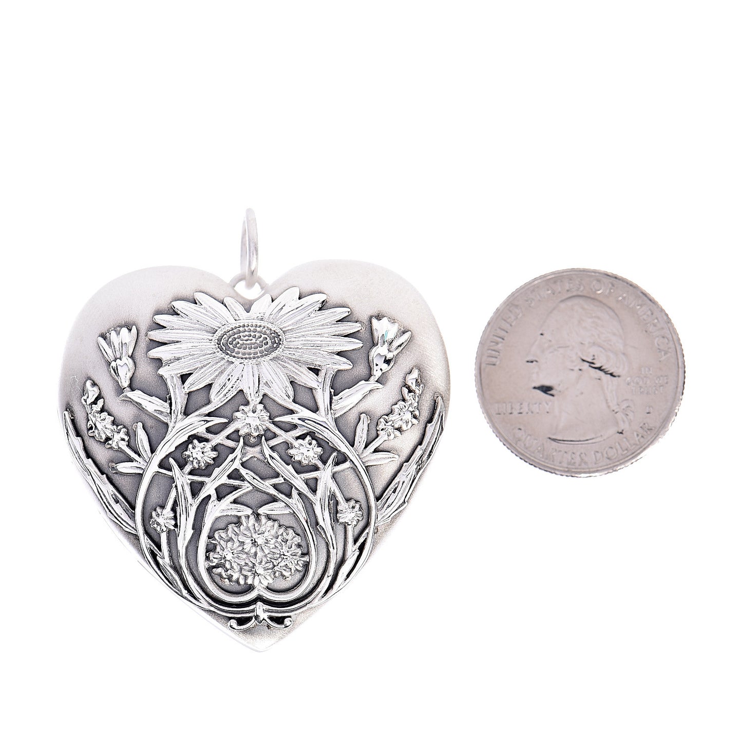 Sterling Silver Large Ziegfeld Daisy Heart Locket Pendant
