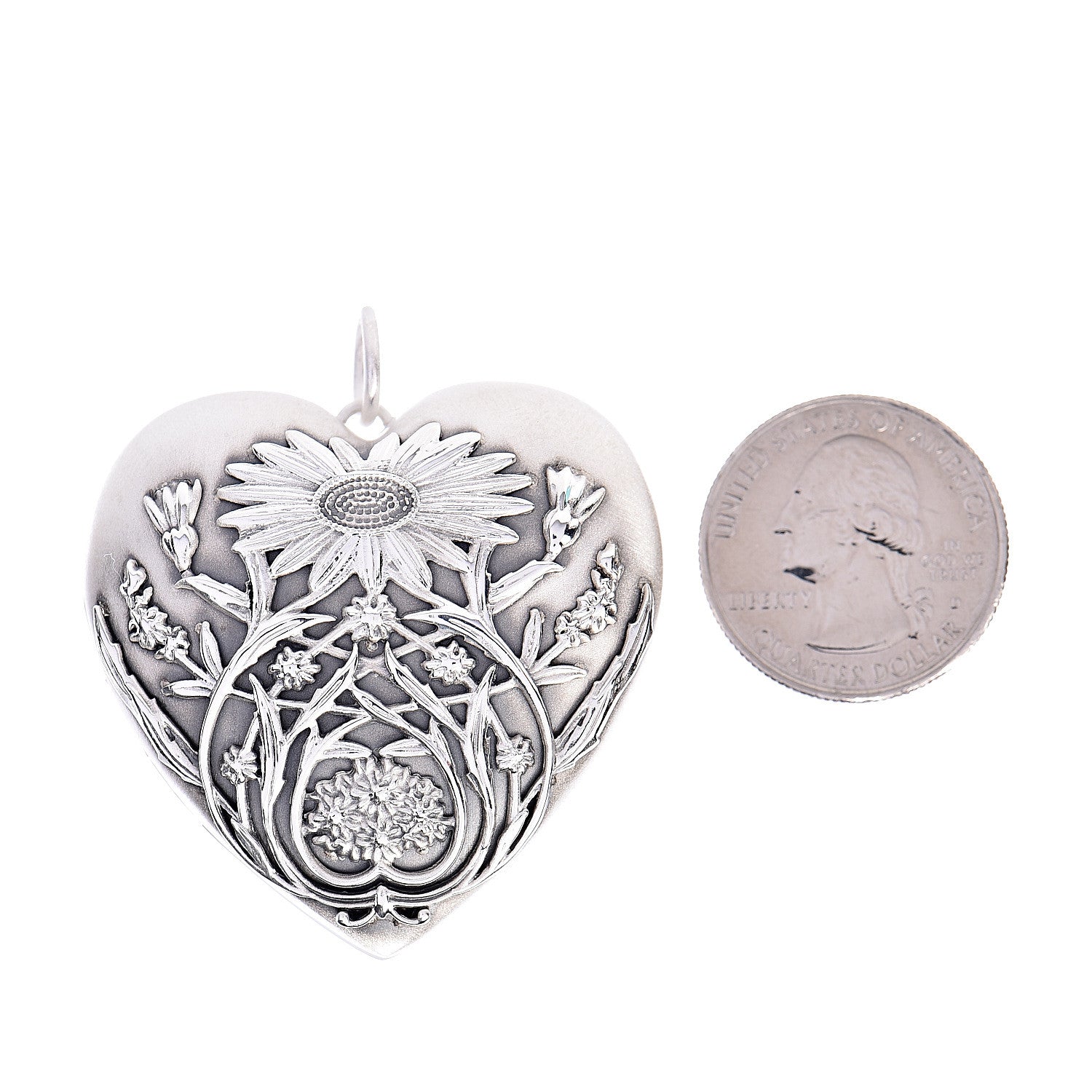 Tiffany Sterling Silver Large Ziegfeld Daisy Heart Locket Pendant 2 of 4