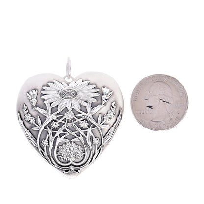 Tiffany Sterling Silver Large Ziegfeld Daisy Heart Locket Pendant 2 of 4