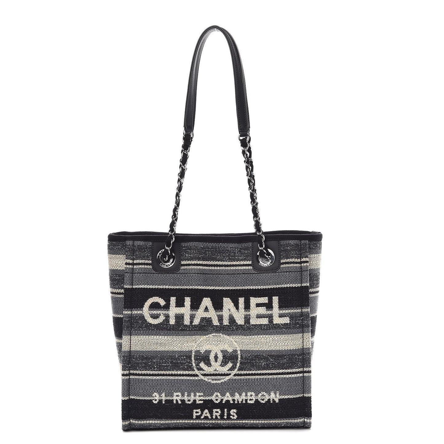Striped Canvas Small Deauville Tote Grey Black