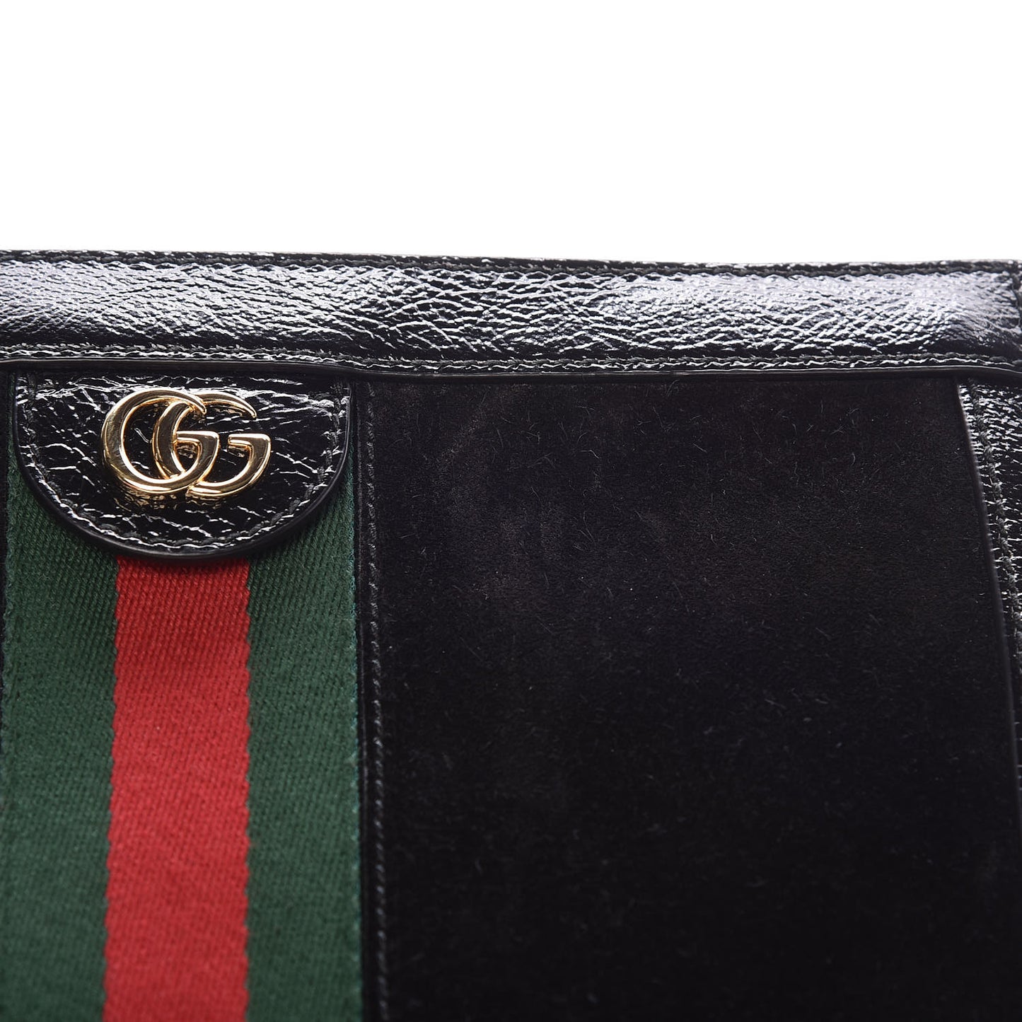 Suede Patent GG Web Small Ophidia Chain Shoulder Bag Black