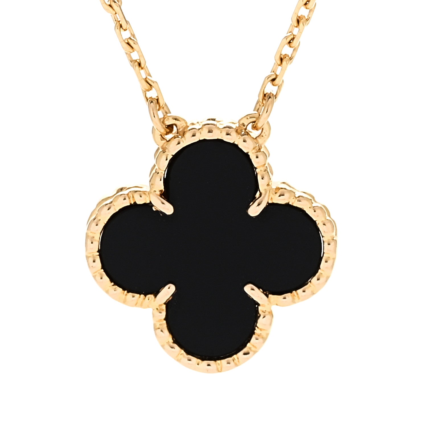 Van Cleef & Arpels 18K Yellow Gold Black Onyx Vintage Alhambra Pendant Necklace 4 of 6